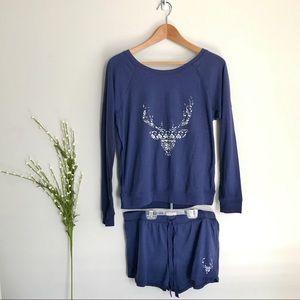 New JANE AND BLEECKER “Vintage” Navy Blue 2PC Sleeper Set sz S